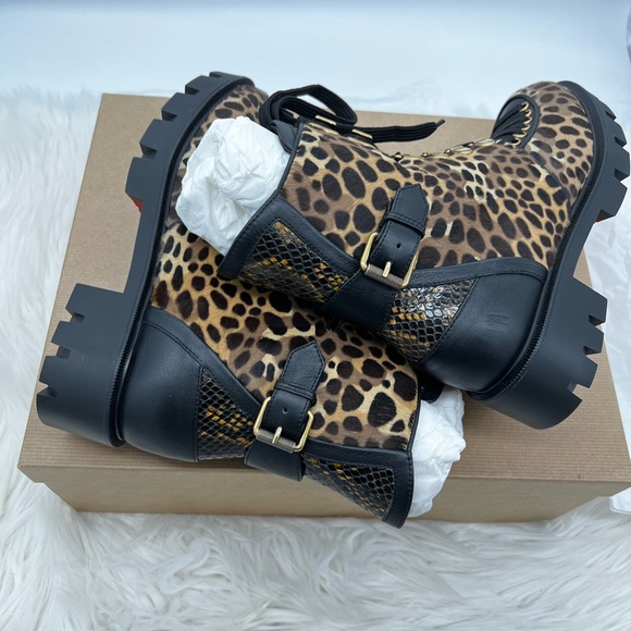 Christian Louboutin | Cheetah-Print Calf Hair Combat Boots - Picture 11 of 16